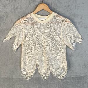 Bishop + Young Shirt Women Small Lace Sheer Scalloped Top Cottagecore Fairycore